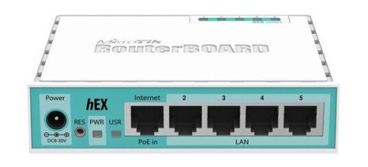 MikroTik hEX RB750Gr3 Ruter med 5 Gigabit Ethernet-porter - Hvit/Turkis