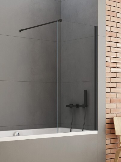 NEW SOLEO Fast Badekarvegg med vinkelrett beslag i Sort Matt Black Matt 100x140