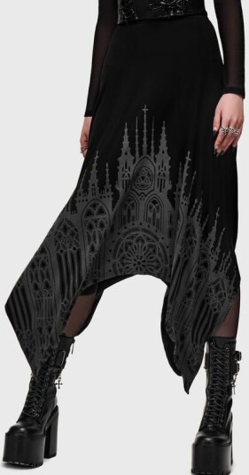 Killstar Goth Middellangt skjørt Cathedral Gardens Thorned Spire Midi Skirt XS til 4XL Damer svart