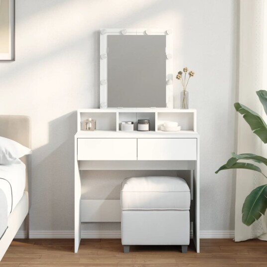 Sminkebord med LED hvit 80x41x144,5 cm