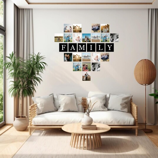 Personlig Veggklistremerke   Familie Hjerte Fotokollasj   Hvit vinyl