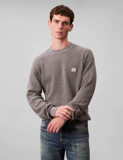 Calvin Klein Jeans Ls Ez Cotton Waffle Crwnk Swtr 9 - Grey - S Calvin Klein Jeans Ls Ez Cotton Waffle Crwnk Swtr 9 - Grey - S
