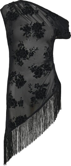 Topshop Tsbree Sheer Devore Tunic Hem Top Jrs   JET BLACK   M