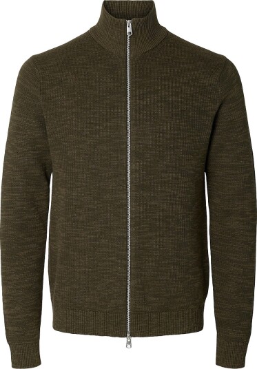 Selected Men   Kardigan Slhdane LS Knit Structure Full Zip   Grønn