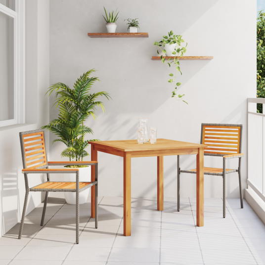 3-delt Hagemøbler Grå Poly Rattan Akasietre