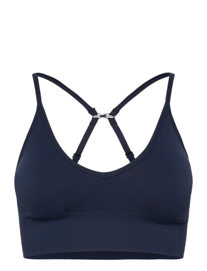 STRONGER Seamless Ribbed Strap Sports Bra   Navy   L