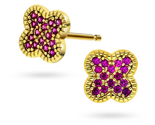 Pan Jewelry, Kløver øredobber i forgylt 925 sølv med rosa zirkonia
