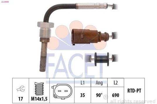Sensor, eksostemperatur FACET 22.0098