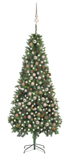 vidaXL Kunstig juletre med LED og kulesett og kongler 210 cm