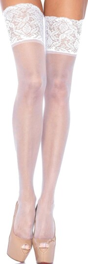 Hvite Stay-Up Strømper med Blondekant Plus Size