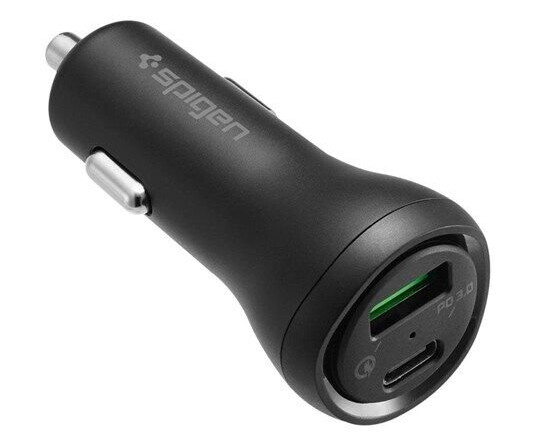 Spigen F31QC 27W Hurtiglader med USB-A og USB-C - Svart Spigen F31QC 27W Hurtiglader med USB-A og USB-C - Svart