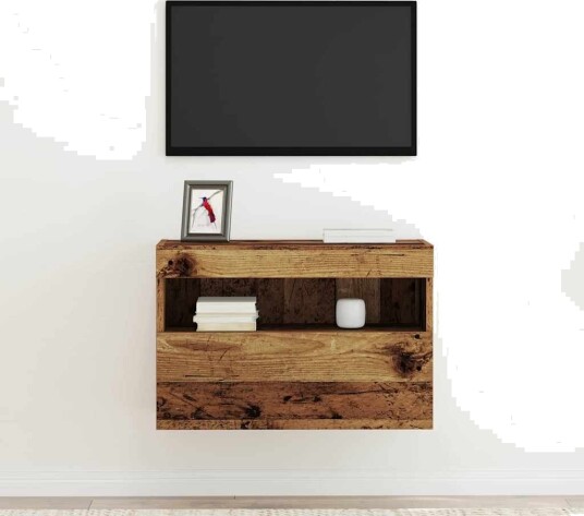  TV Veggskap med LED Lys Eldre Tre 60x30x40 cm