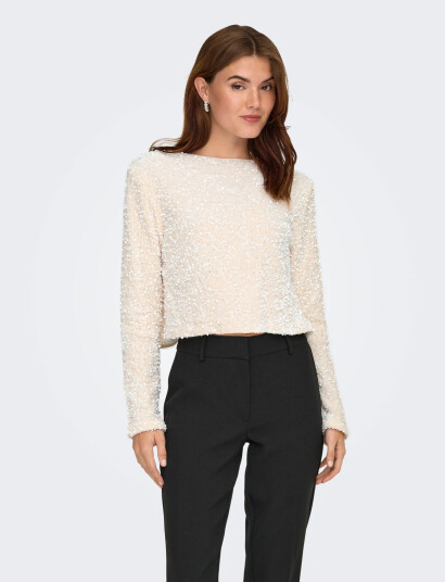 ONLY Onlanika Sequins Ls Bow Top Wvn Cs - White - S ONLY Onlanika Sequins Ls Bow Top Wvn Cs - White - S