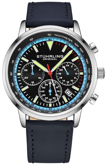 Stührling Original Herreklokke 3986L.2 Monaco Sort/Lær Ø44 mm