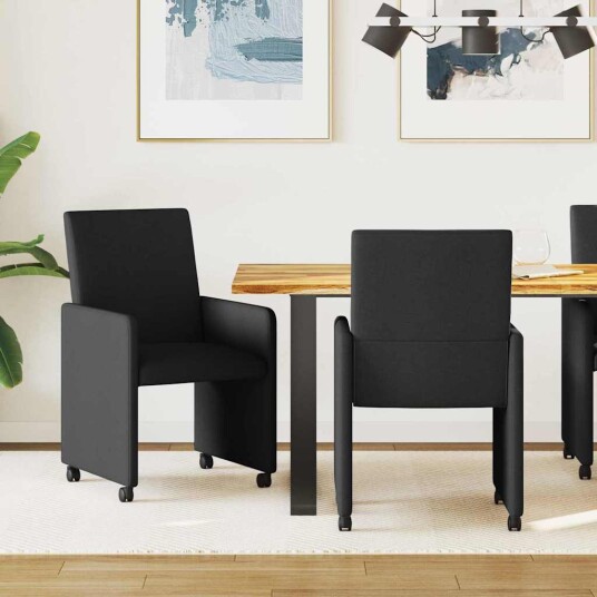 Spisebordsstoler med hjul 2 pcs Svart 57 x 66 x 94 cm stoff Spisebordsstoler med hjul 2 pcs Svart 57 x 66 x 94 cm stoff