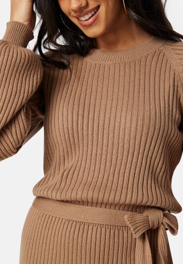 BUBBLEROOM Round Neck Rib Knitted Midi Dress Light brown 4XL BUBBLEROOM Round Neck Rib Knitted Midi Dress Light brown 4XL