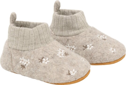 En Fant Wool Slippers W. Embroidery SAND MELANGE 19\20