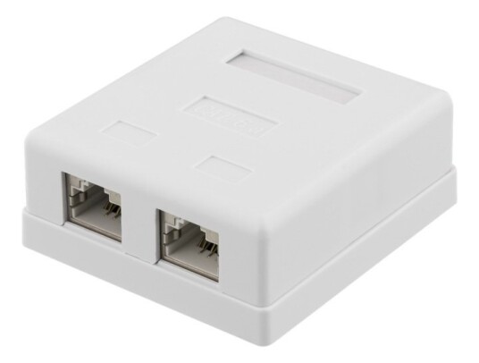DELTACO skjermet vegguttak, utenpåliggende FTP 2xRJ45, Cat6A, hvit DELTACO skjermet vegguttak, utenpåliggende FTP 2xRJ45, Cat6A, hvit