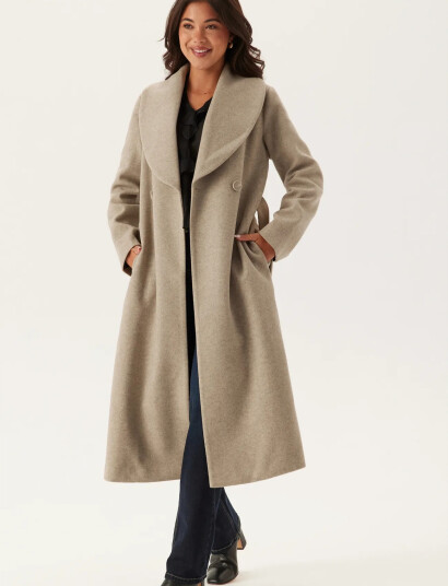 Bubbleroom Shawl Collar Coat Beige XL x 124
