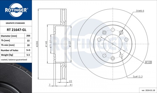 Bremseskive ROTINGER RT 21647-GL