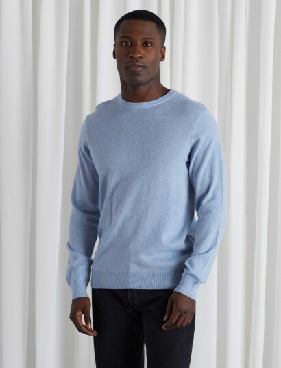 Davida Cashmere Man O Neck Plain Blue XXL