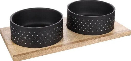 Duo Mat- Og Vannskål Med Brett Svart 1170Ml