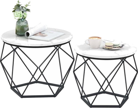 Sett med sidebord i rotting avtakbare brettplater 2 deler