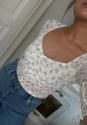 BUBBLEROOM Sweetheart Mesh Top Blue/Floral XS
