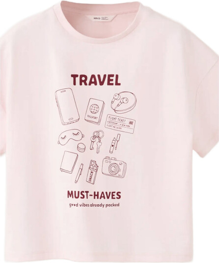 Mango Printed Cotton Blend T Shirt   Pink   128