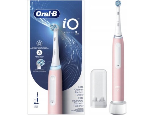 Oral-B iO Series 3 Elektrisk Tannbørste Blush Pink med Bluetooth og 2-minutters Timer