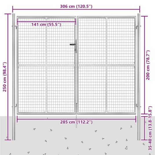 vidaXL Hageport galvanisert stål 306x250 cm sølv