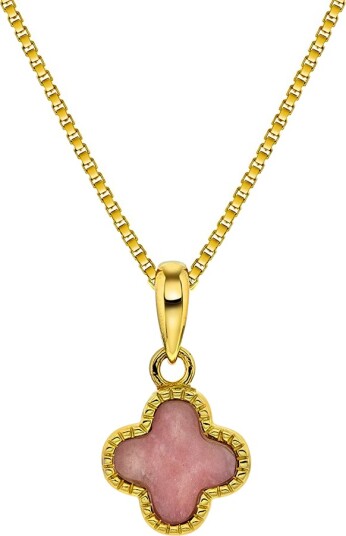Pan Jewelry Kløver smykke i forgylt 925 sølv med rosa rhodokrositt Pan Jewelry Kløver smykke i forgylt 925 sølv med rosa rhodokrositt