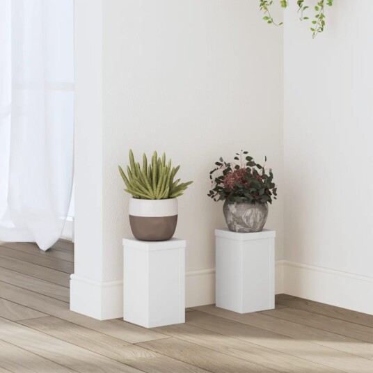 Plantestativer 2 stk hvit 10x10x18 cm konstruert tre Plantestativer 2 stk hvit 10x10x18 cm konstruert tre