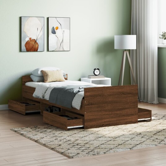 vidaXL Sengeramme med hode- og fotgavl brun eik 75x190 cm 8721012157798