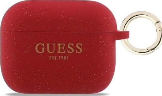 GUESS Silicone Glitter Ring Case for AirPods Pro 3 - Red and Glitter