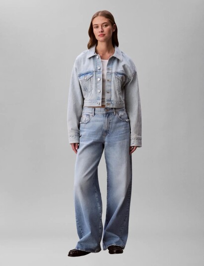 Calvin Klein Jeans Denim Cropped Trucker Bleached B   Blue   M
