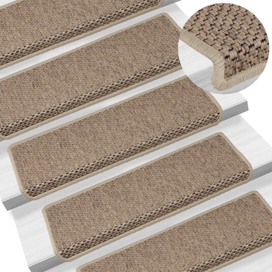 vidaXL Selvklebende trappematter sisal-utseende 15 stk 65x25 cm sand vidaXL Selvklebende trappematter sisal-utseende 15 stk 65x25 cm sand