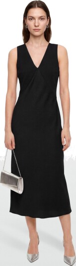 Calvin Klein Crepe Back Satin V Neck Midi Dre Black S