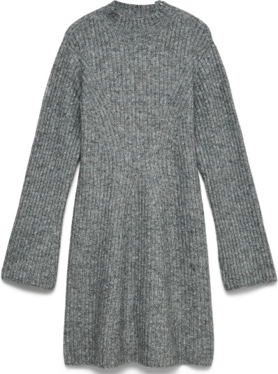 Vero Moda Awlina Ls High Neck Mini Knit Dress Grey XS