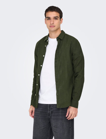 ONLY & SONS Onscaiden Life Ls Solid Linen Shirt Noos - Green - L