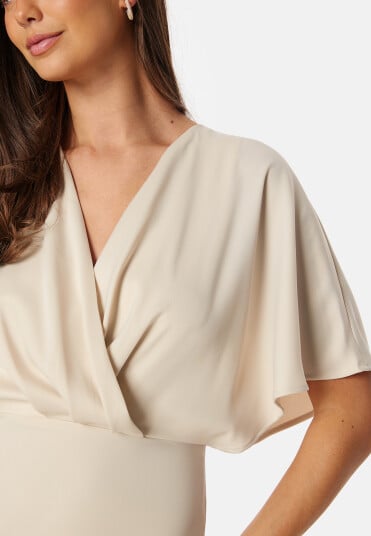 Bubbleroom Occasion Wrap Satin Midi Dress Champagne 40