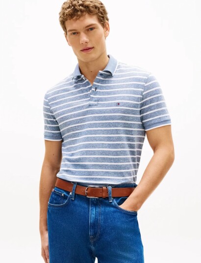 Tommy Hilfiger Cotton Linen Pique Reg Polo Blue L