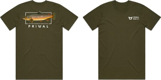 Primal Rod Co Artist Tee Brown Trout Olive Primal Rod Co Artist Tee Brown Trout Olive