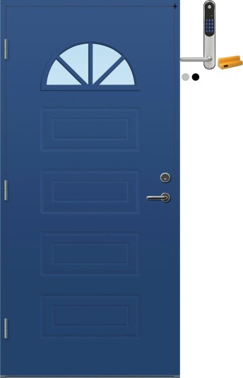 Ytterdør Bygg1 Farsund med Yale Entrus BxH 110x210 cm Høyre, NCS S-5030-R80B, Blå, Yale Sølv Ytterdør Bygg1 Farsund med Yale Entrus BxH 110x210 cm Høyre, NCS S-5030-R80B, Blå, Yale Sølv
