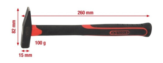 Ks Tools 142.1311, Klinkehammer, Stål, Fiberglass, Sort, 26 Cm, 180 G