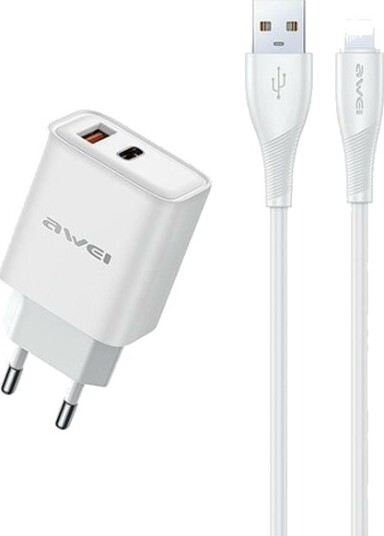 Awei Nettlader Awei Lad. Siec. Pd81l-Eu 22,5 W + Usb + Lightning-Kabel Hvit Gan