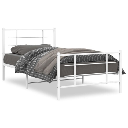 vidaXL Sengeramme i metall med hode- og fotgavl hvit 100x190 cm 8721012304215