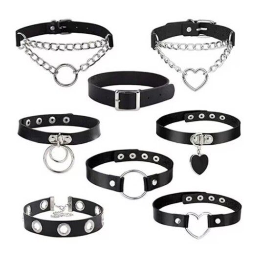 8-pack pu skinn choker halskjede skinn svart