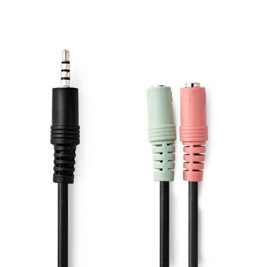Lydkabel - Headset Audio Cabel - 3,5mm Hann til 2 x 3,5mm Hun, Lyd og Mic Splitt - 0,2 Meter