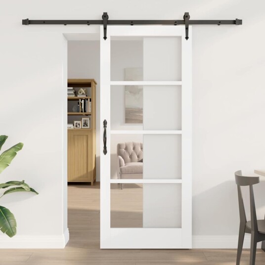 vidaXL Skyvedør med utstyrsett Hvit 83x202 cm Solid furu